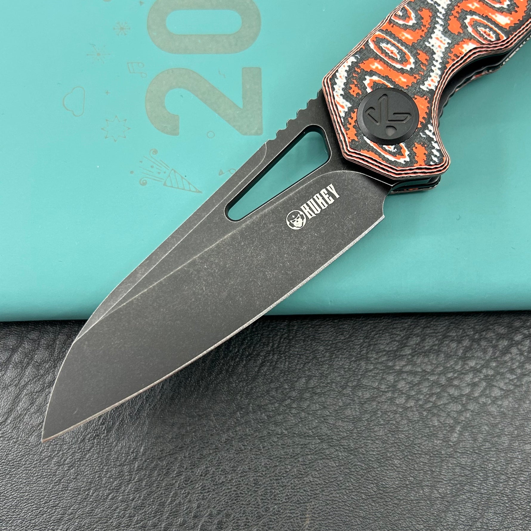 KUBEY Knife KU291-1C Vagrant Linerlock Orange Nebula Micarta 14C28N Folding Knife