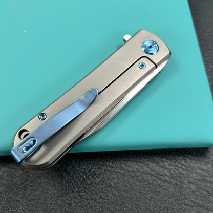 KUBEY KB359A NEO Flipper Folding Pocket Knife Grey Titanium Handle 2.99" Belt Satin S35VN Blade