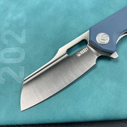 KUBEY KU328H Atlas Nest Liner Lock Folding Knife Denium Blue G10 Handle 3.31" Satin 14C28N