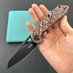 KUBEY Knife KU291-1C Vagrant Linerlock Orange Nebula Micarta 14C28N Folding Knife