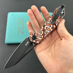 KUBEY Knife KU291-1C Vagrant Linerlock Orange Nebula Micarta 14C28N Folding Knife