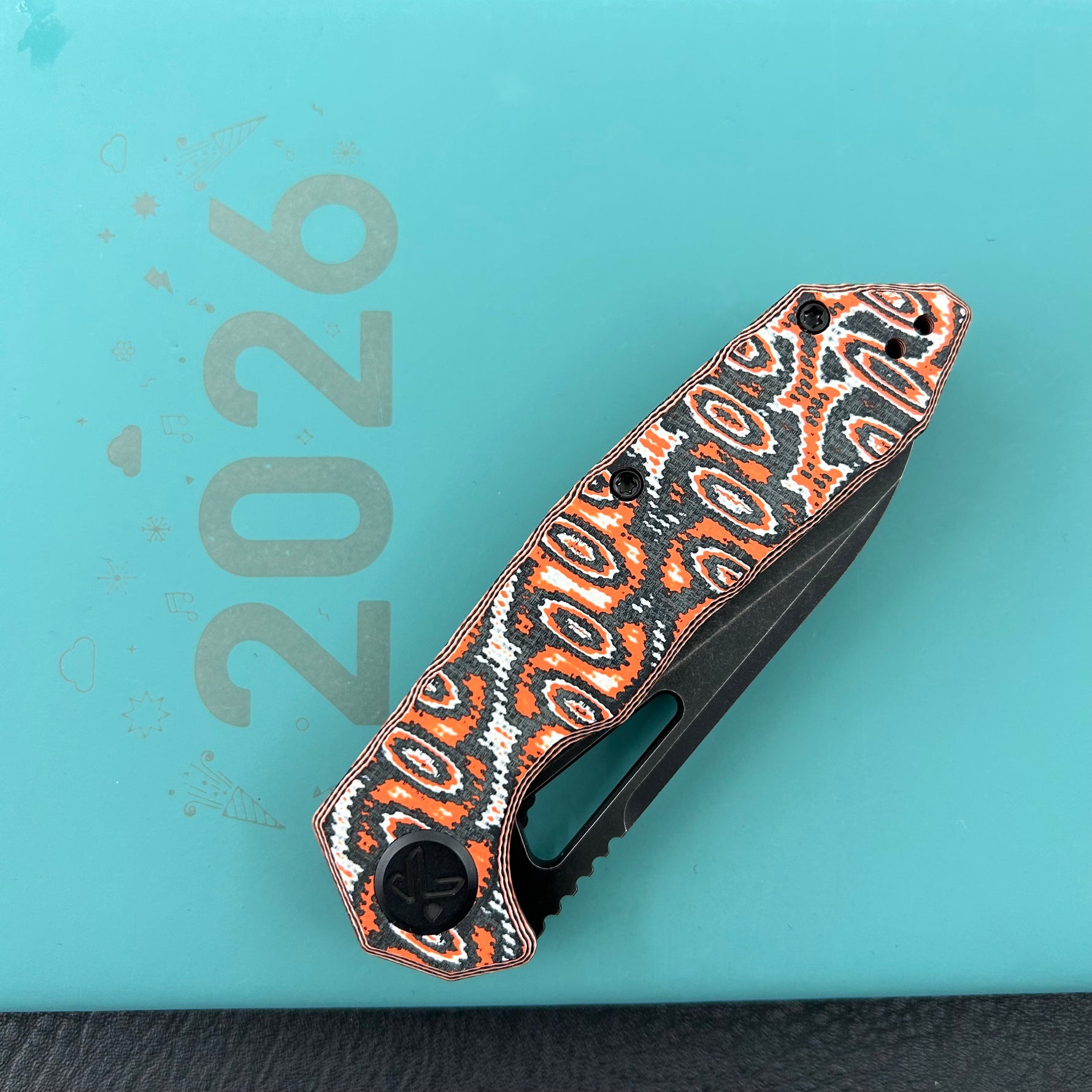 KUBEY Knife KU291-1C Vagrant Linerlock Orange Nebula Micarta 14C28N Folding Knife