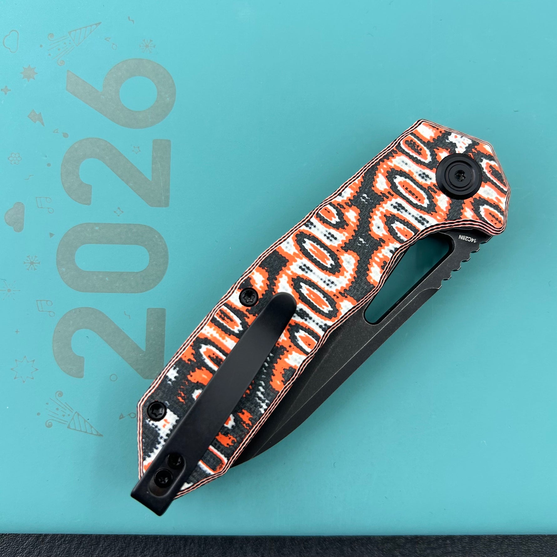 KUBEY Knife KU291-1C Vagrant Linerlock Orange Nebula Micarta 14C28N Folding Knife