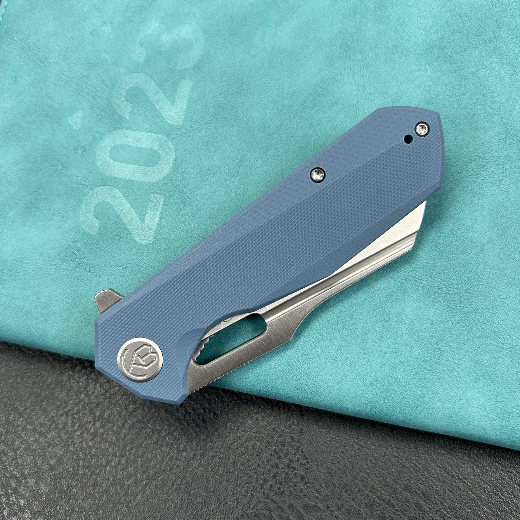 KUBEY KU328H Atlas Nest Liner Lock Folding Knife Denium Blue G10 Handle 3.31" Satin 14C28N