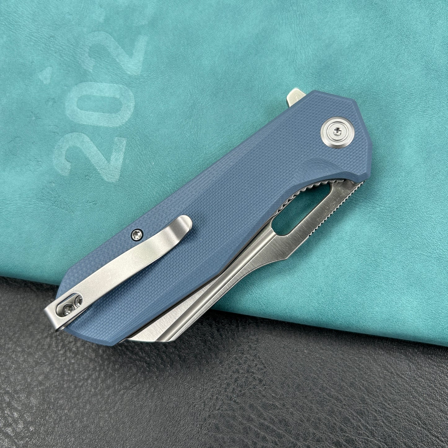 KUBEY KU328H Atlas Nest Liner Lock Folding Knife Denium Blue G10 Handle 3.31" Satin 14C28N