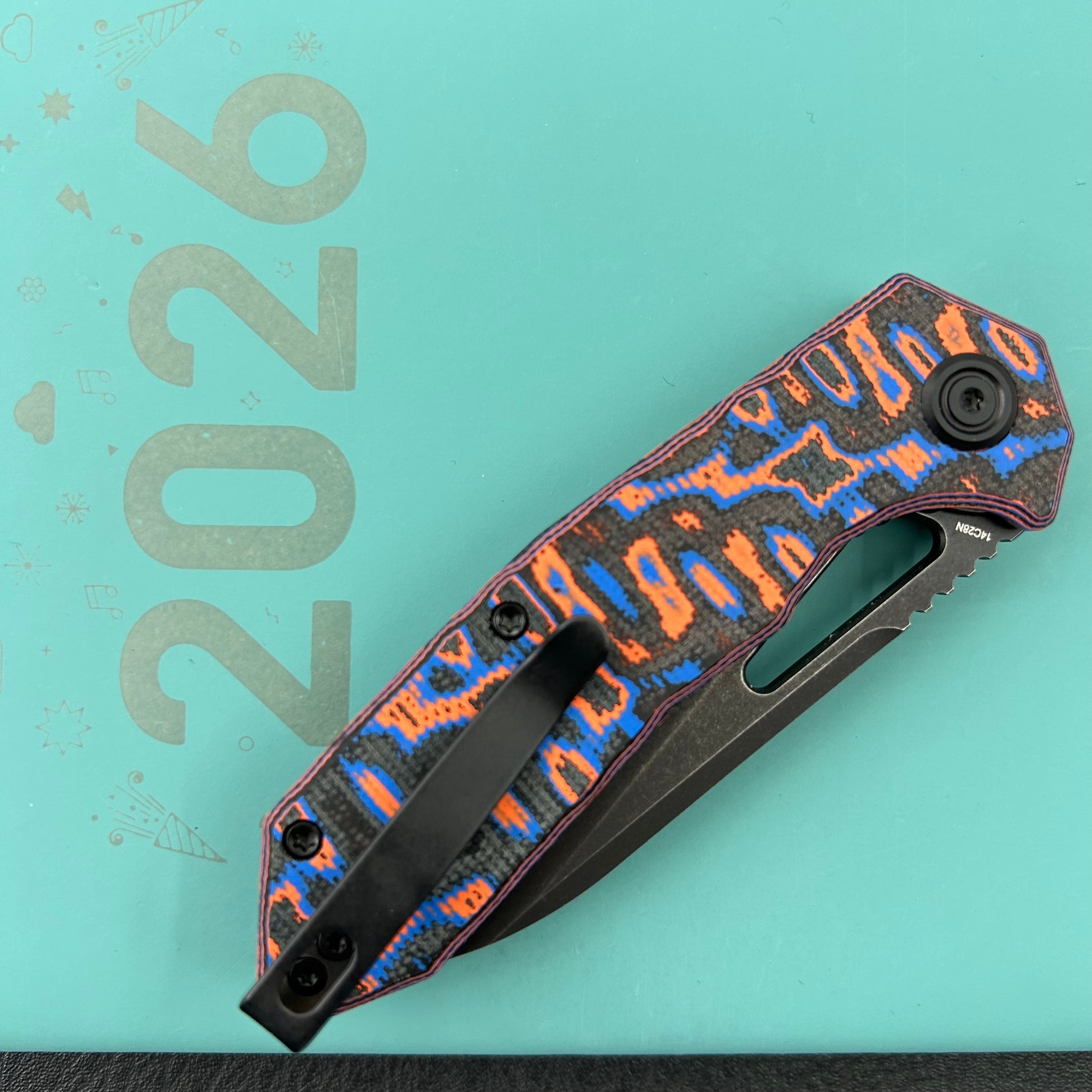 KUBEY Knife KU291-1B Vagrant Linerlock Black Nebula Micarta 14C28N Folding Knife