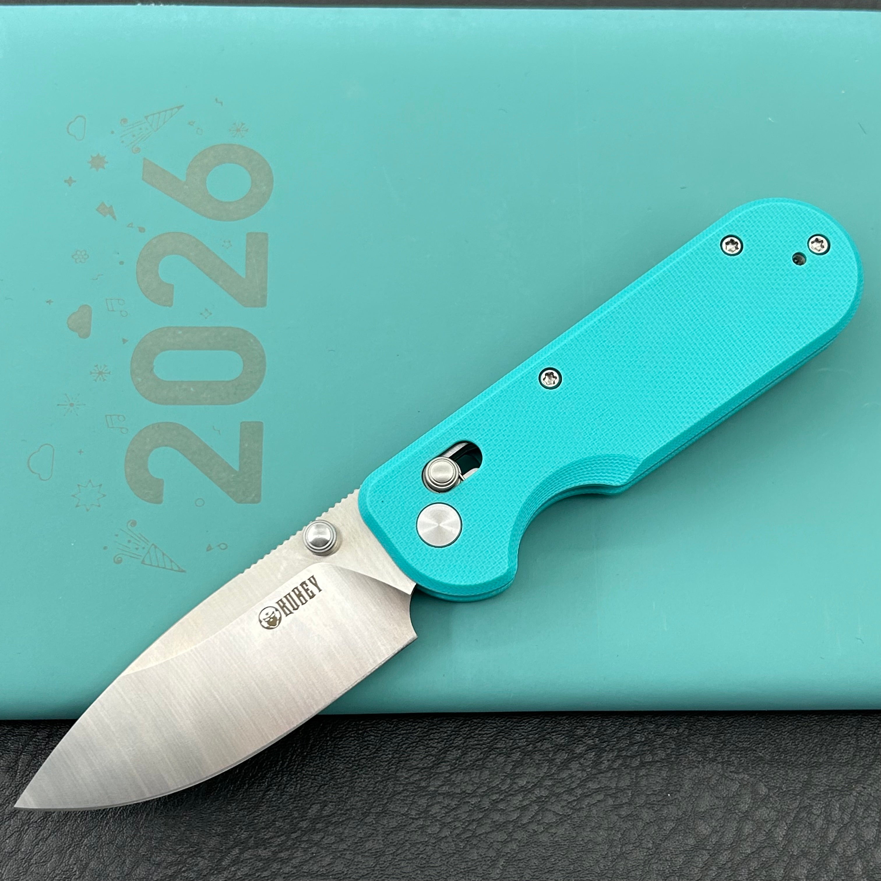 KUBEY Knife KU505B Bedrock Crossbar Lock Tiffany Blue G10 Handle Fold Knife