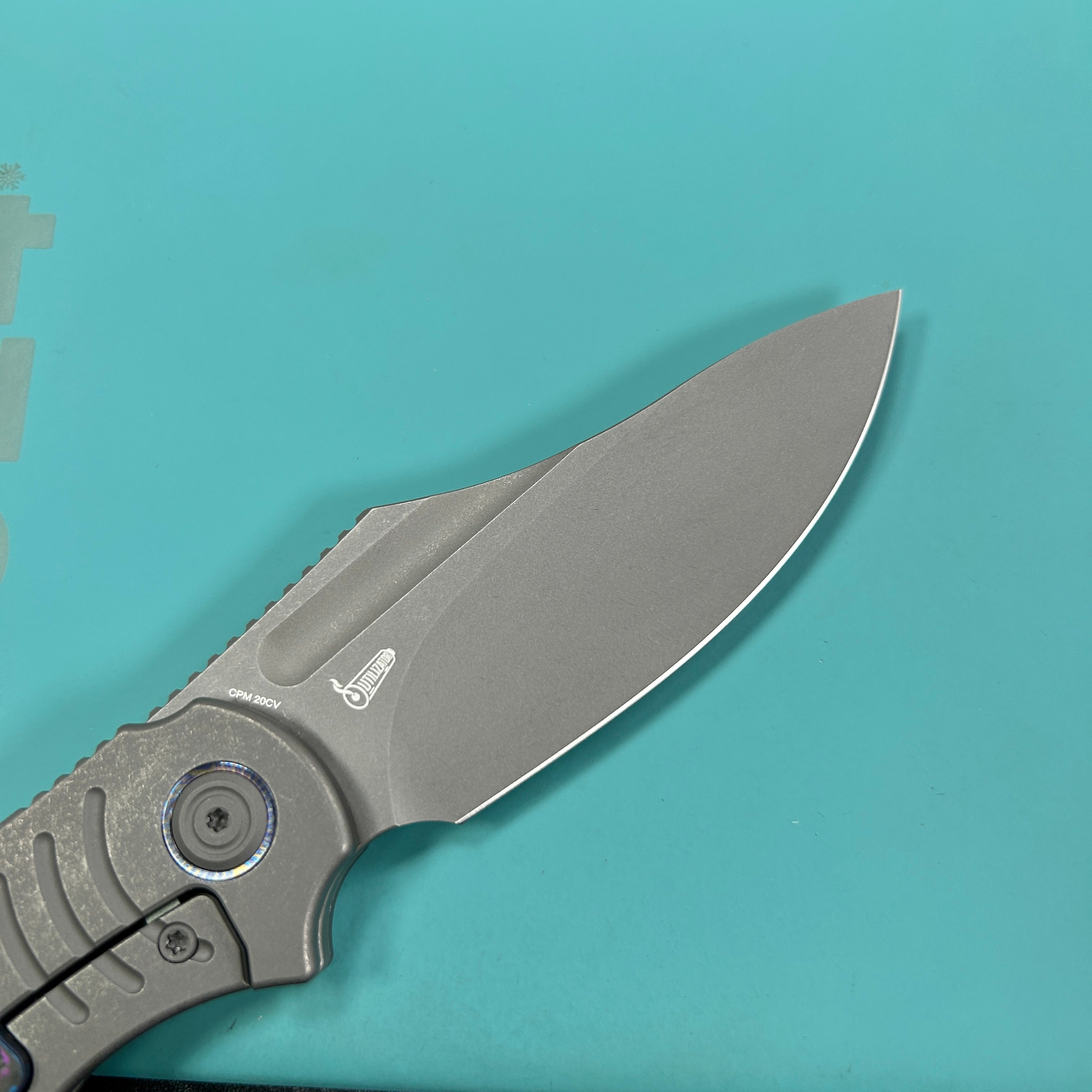 KB Knives  KB384B  Stroller Folding Knife Darkblast Titanium/CF Inlays Handle 3.35" Darkwash CPM 20CV Blade