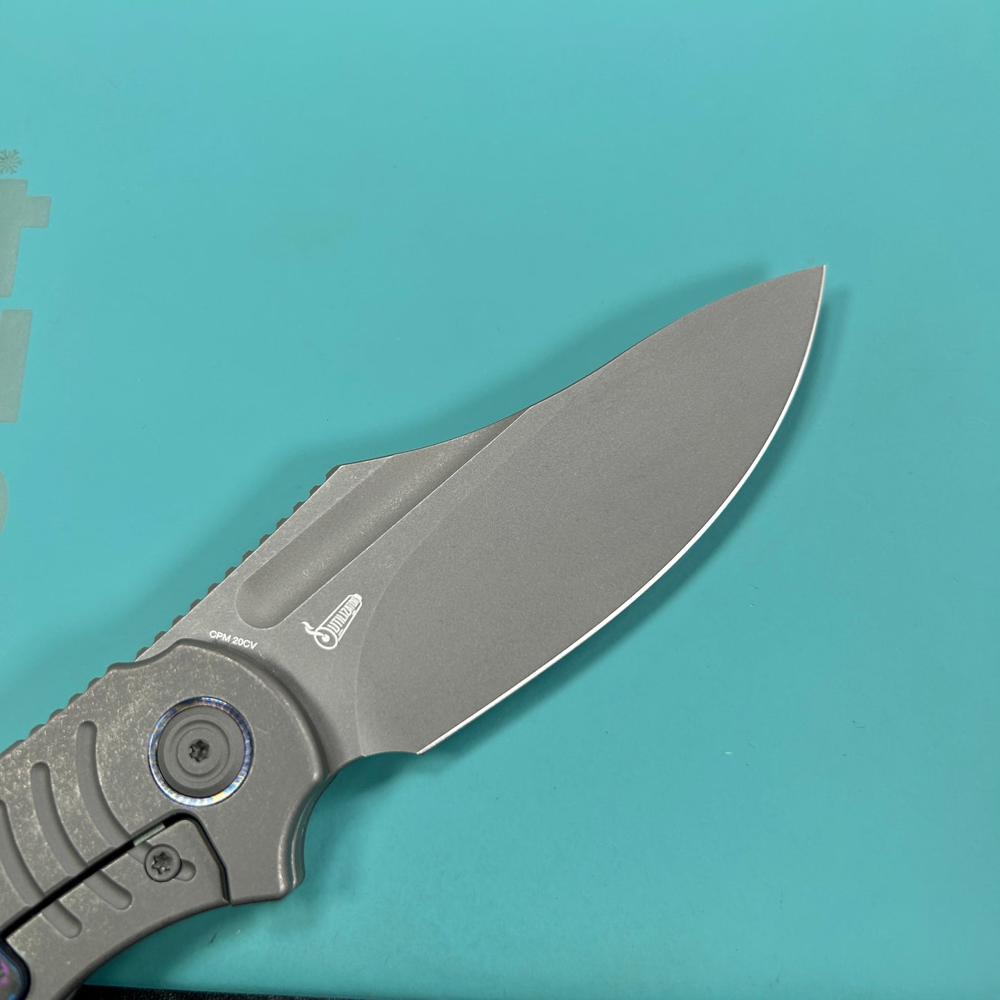 KB Knives  KB384B  Stroller Folding Knife Darkblast Titanium/CF Inlays Handle 3.35" Darkwash CPM 20CV Blade