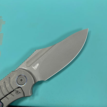 KB Knives  KB384B  Stroller Folding Knife Darkblast Titanium/CF Inlays Handle 3.35" Darkwash CPM 20CV Blade