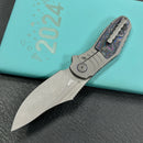 KB Knives  KB384B  Stroller Folding Knife Gray Titanium/CF Inlays Handle 3.35" Darkwash CPM 20CV Blade