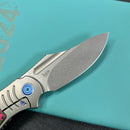 KUBEY KB384A Stroller  Folding Knife Gray Titanium/CF Inlays Handle 3.35”Stonewash CPM 20CV Blade