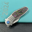 KUBEY KB384A Stroller  Folding Knife Gray Titanium/CF Inlays Handle 3.35”Stonewash CPM 20CV Blade