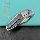 KUBEY KB384A Stroller  Folding Knife Gray Titanium/CF Inlays Handle 3.35”Stonewash CPM 20CV Blade