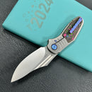 KUBEY KB384A Stroller  Folding Knife Gray Titanium/CF Inlays Handle 3.35”Stonewash CPM 20CV Blade