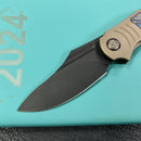 KB Knives KB384C Stroller Folding Knife Bronze Titanium/CF Inlays Handle 3.35" Blackwash CPM 20CV Blade