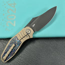 KB Knives KB384C Stroller Folding Knife Bronze Titanium/CF Inlays Handle 3.35" Blackwash CPM 20CV Blade