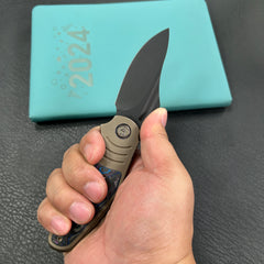 KB Knives KB384C Stroller Folding Knife Bronze Titanium/CF Inlays Handle 3.35" Blackwash CPM 20CV Blade