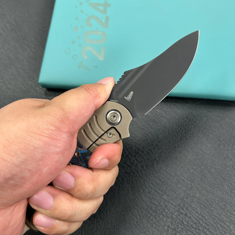 KB Knives KB384C Stroller Folding Knife Bronze Titanium/CF Inlays Handle 3.35" Blackwash CPM 20CV Blade