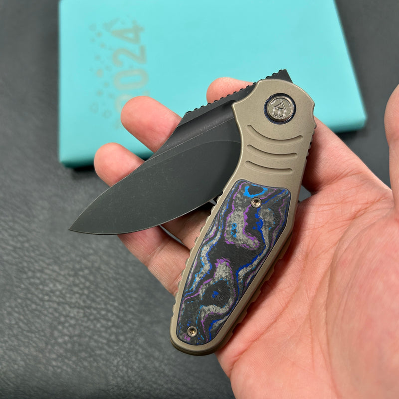 KB Knives KB384C Stroller Folding Knife Bronze Titanium/CF Inlays Handle 3.35" Blackwash CPM 20CV Blade