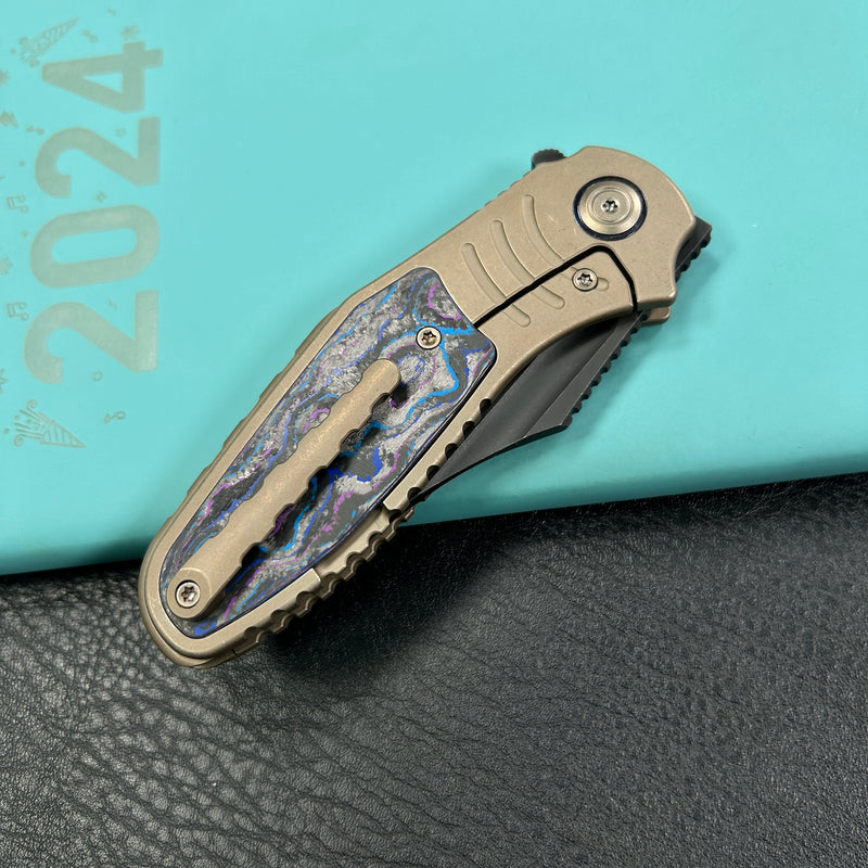 KB Knives KB384C Stroller Folding Knife Bronze Titanium/CF Inlays Handle 3.35" Blackwash CPM 20CV Blade