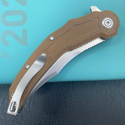 KU KNIVES KU346D Crest Pikal Linerlock Brown Micarta Folding Knife