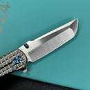 KUBEY KB294A Interflow Tactical Folding Knife Flipper Folder Grey Titanium Handle 3.50" Belt Satin Bohler M390 Blade