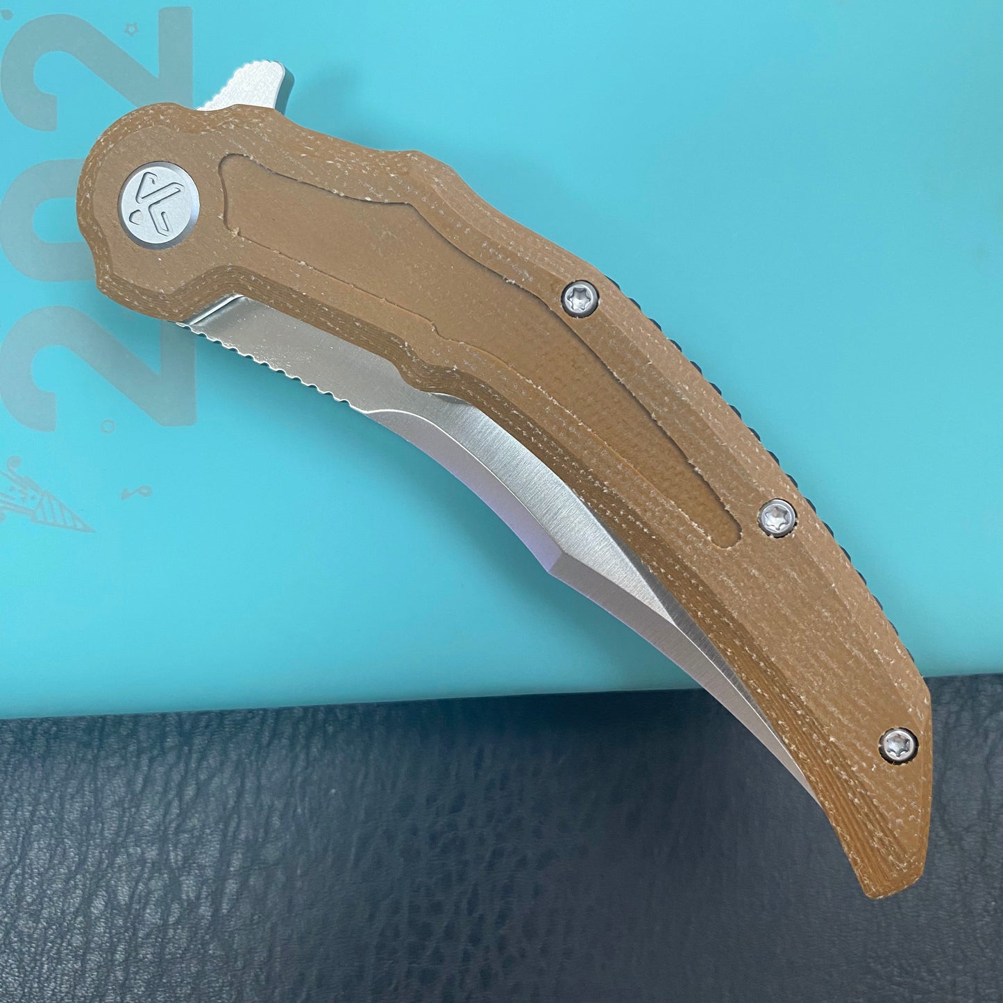 KU KNIVES KU346D Crest Pikal Linerlock Brown Micarta Folding Knife
