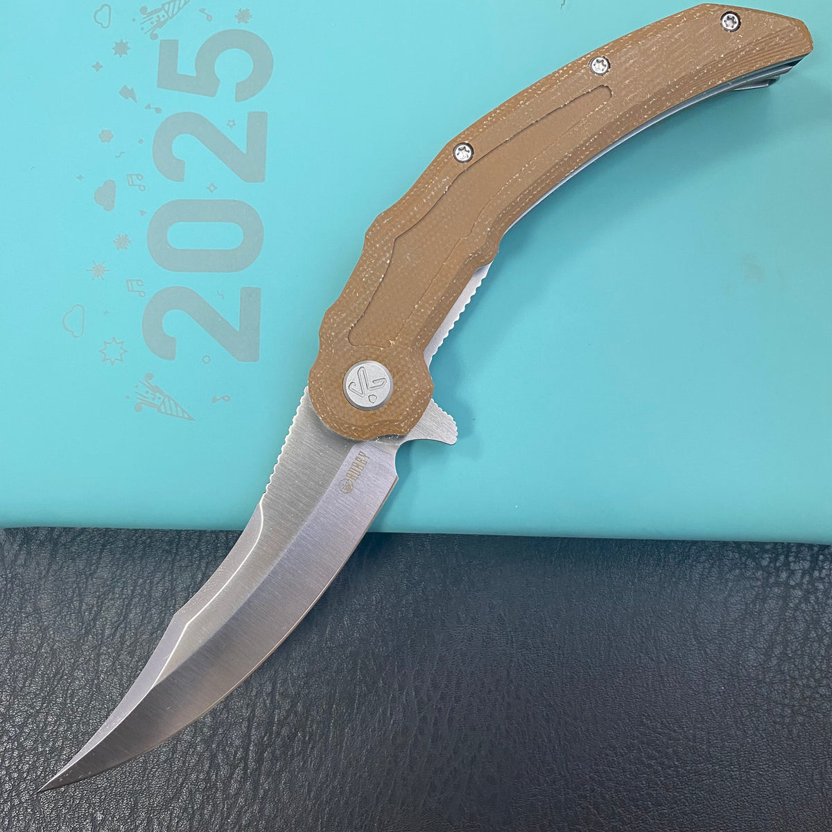 KU KNIVES KU346D Crest Pikal Linerlock Brown Micarta Folding Knife