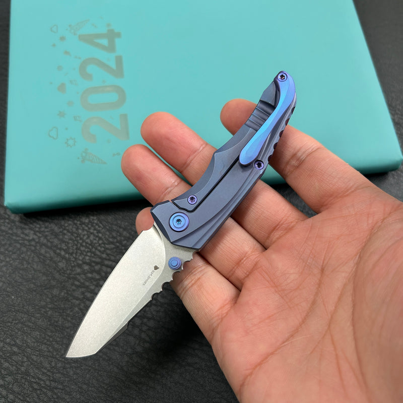 KB Knives KB390C Steeltle Folding Knife Blue Titanium Handle 2.36" Stonewash M390 Blade