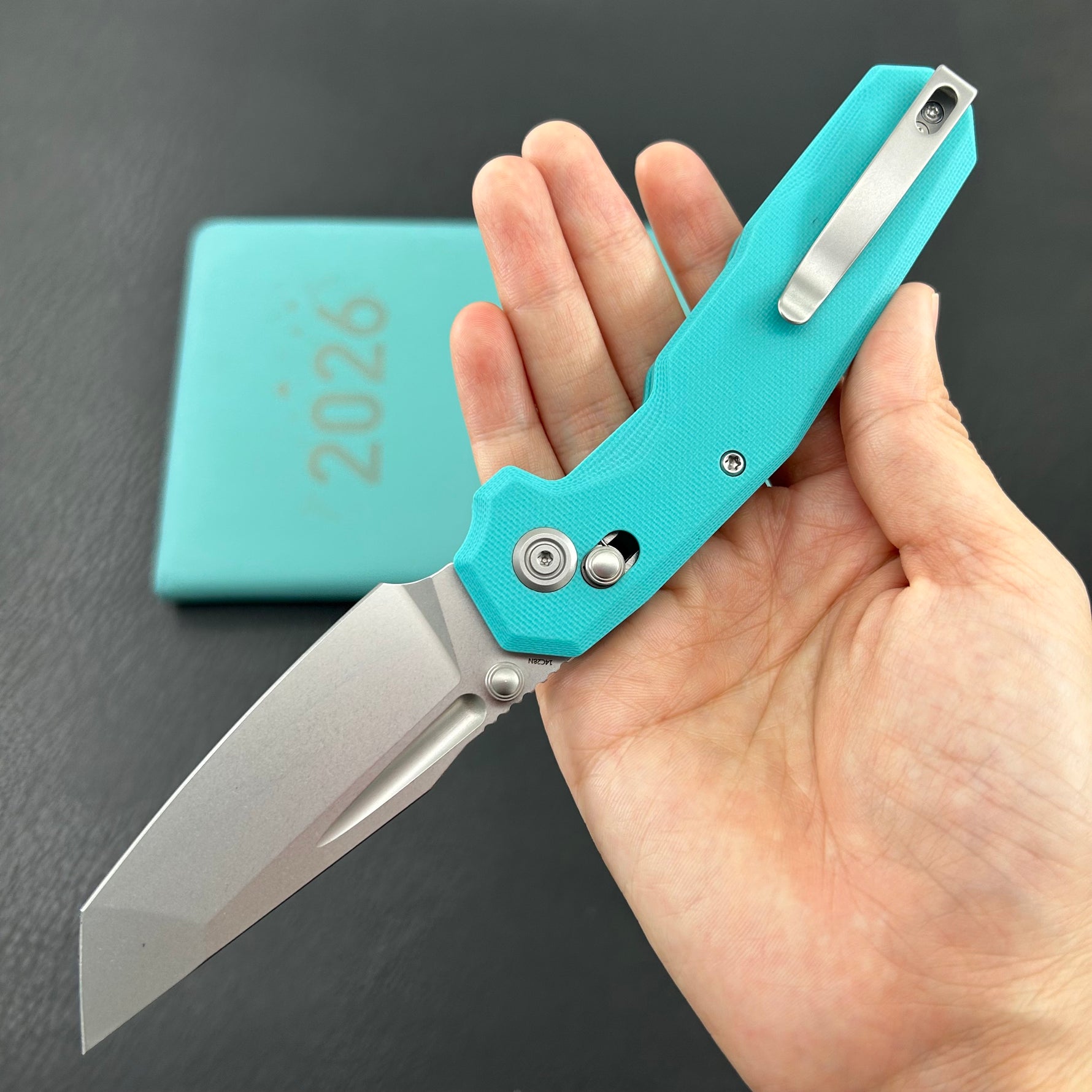 KUBEY Knife KU237G Carve Crossbarlock Tiffany Blue  Folding Knife