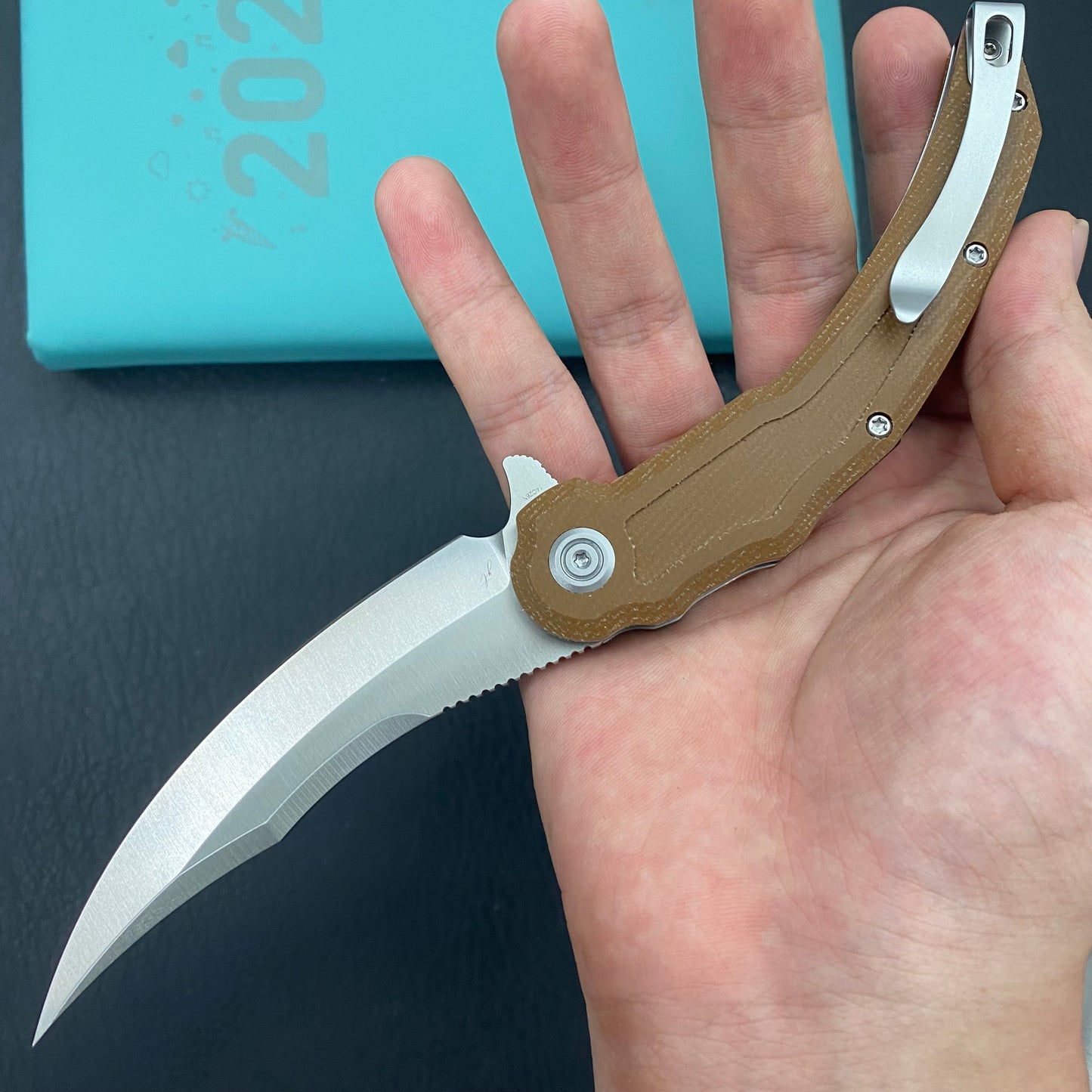 KU KNIVES KU346D Crest Pikal Linerlock Brown Micarta Folding Knife