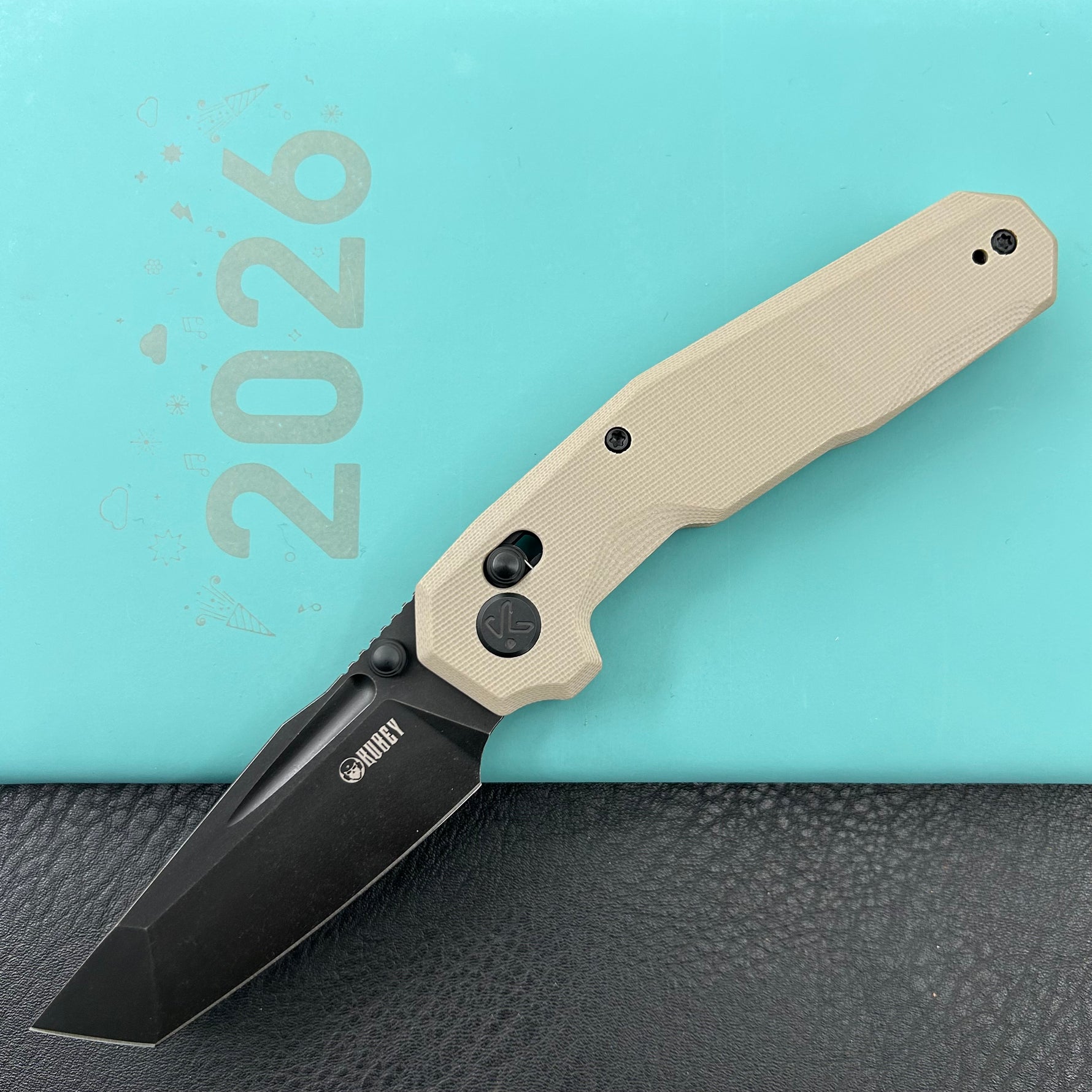 KUBEY Knife KU237C Carve Crossbarlock Black Tan  Folding Knife