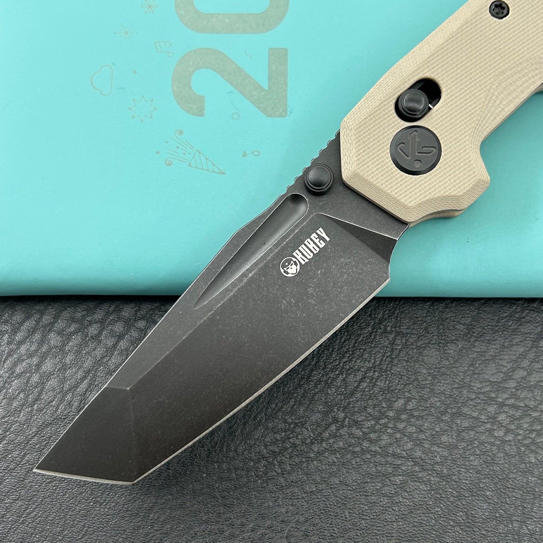 KUBEY Knife KU237C Carve Crossbarlock Black Tan  Folding Knife