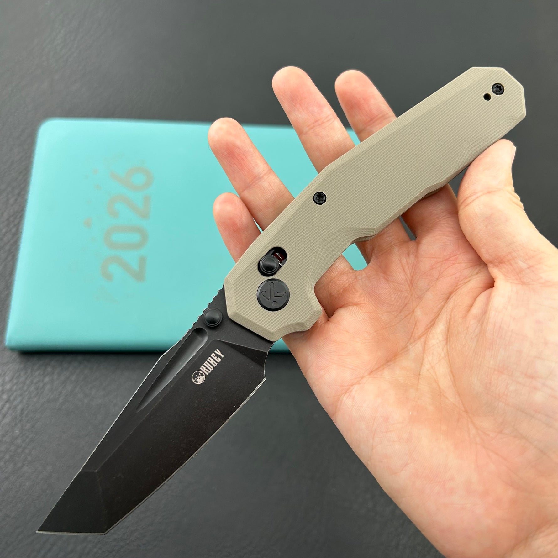 KUBEY Knife KU237C Carve Crossbarlock Black Tan  Folding Knife