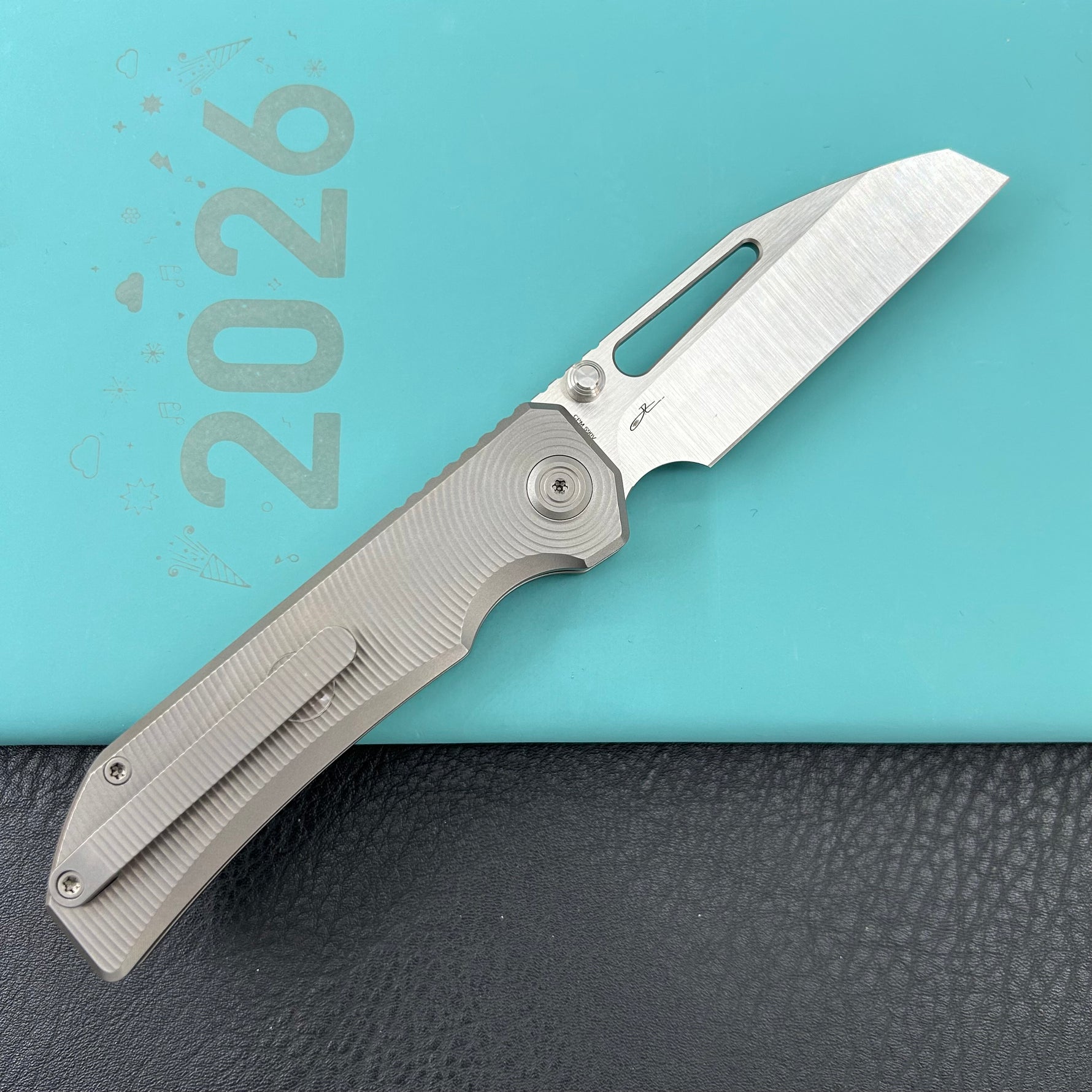 KB KNIVES KB435A-1 Venom Top Liner Lock Pocket Folding Knife Sandblast Titanium w/ Radial Milling 3.46" Belt Satin CPM S90V Blade
