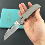 KB KNIVES KB435A-1 Venom Top Liner Lock Pocket Folding Knife Sandblast Titanium w/ Radial Milling 3.46" Belt Satin CPM S90V Blade