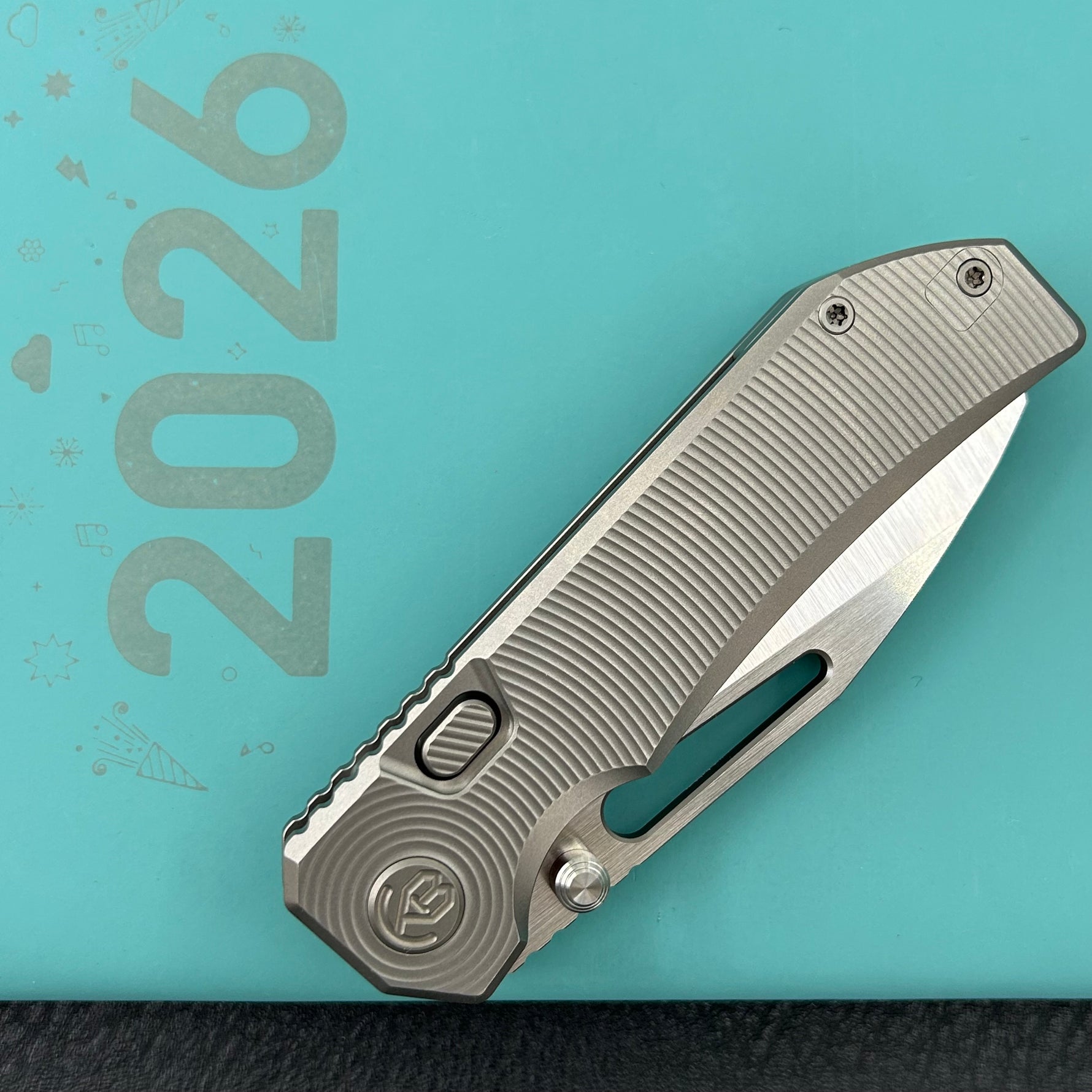 KB KNIVES KB435A-1 Venom Top Liner Lock Pocket Folding Knife Sandblast Titanium w/ Radial Milling 3.46" Belt Satin CPM S90V Blade