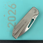 KB KNIVES KB435A-1 Venom Top Liner Lock Pocket Folding Knife Sandblast Titanium w/ Radial Milling 3.46" Belt Satin CPM S90V Blade