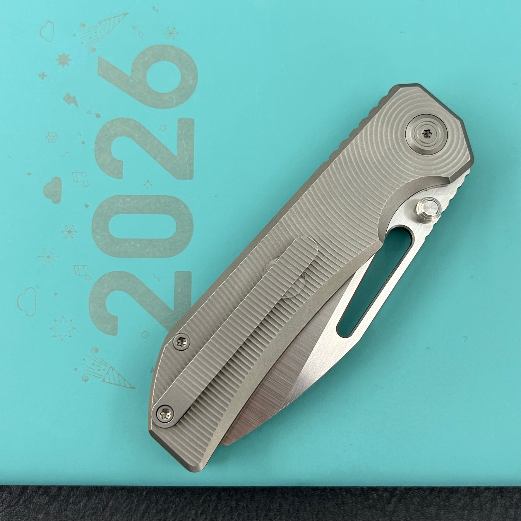 KB KNIVES KB435A-1 Venom Top Liner Lock Pocket Folding Knife Sandblast Titanium w/ Radial Milling 3.46" Belt Satin CPM S90V Blade