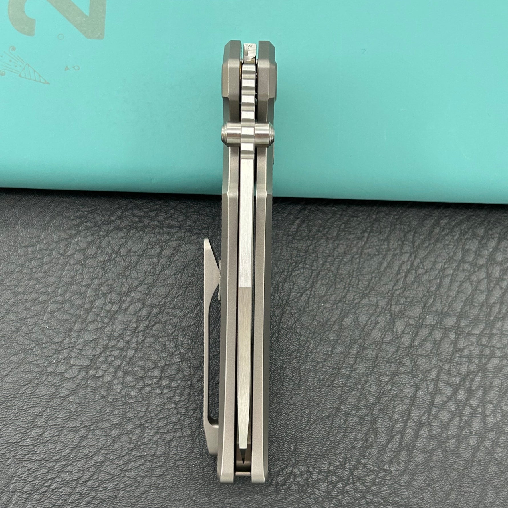 KB KNIVES KB435A-1 Venom Top Liner Lock Pocket Folding Knife Sandblast Titanium w/ Radial Milling 3.46" Belt Satin CPM S90V Blade