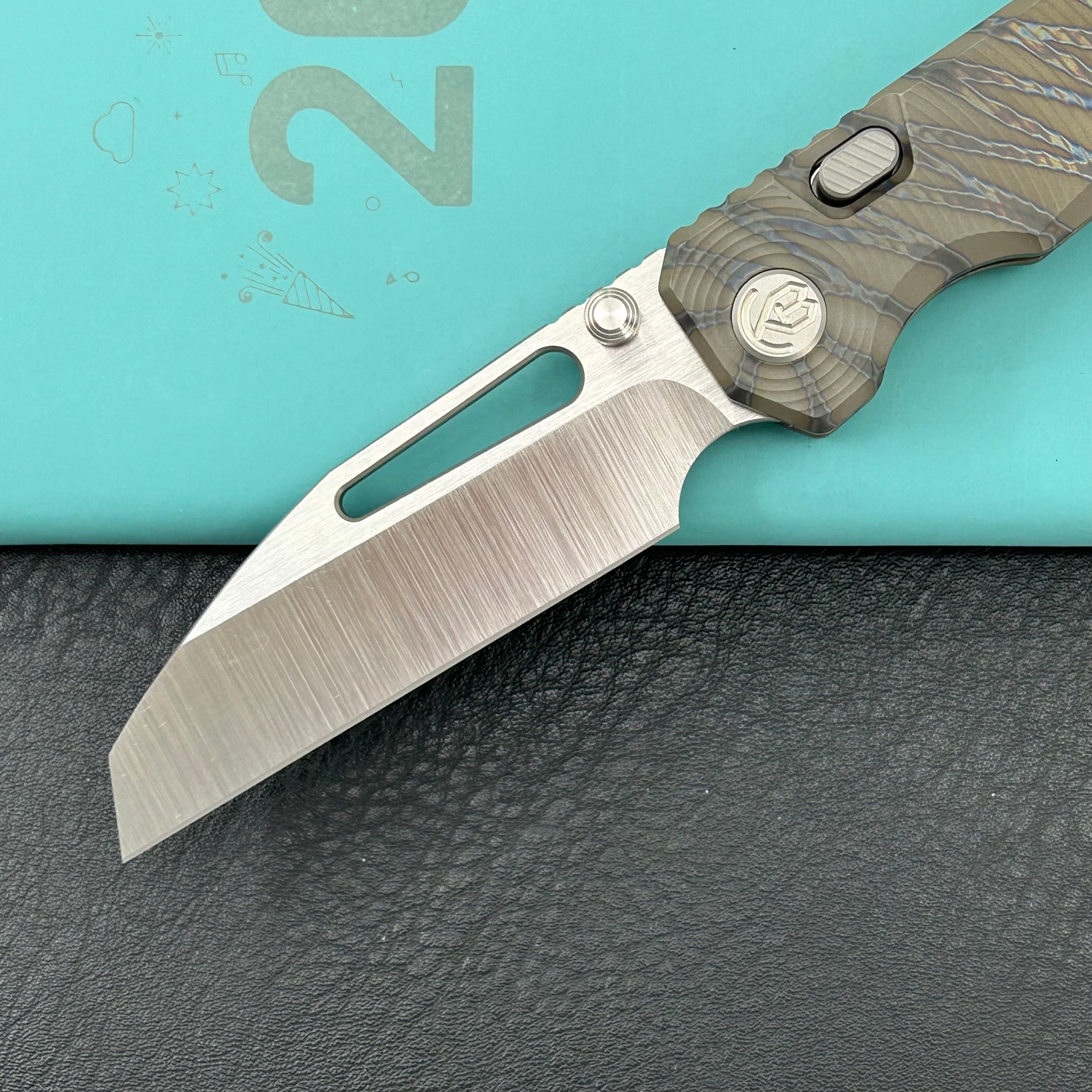 KB KNIVES KB435B-1 Venom Top Liner Lock Pocket Folding Knife Flame Ano Titanium w/ Radial Milling 3.46" Belt Satin CPM S90V Blade