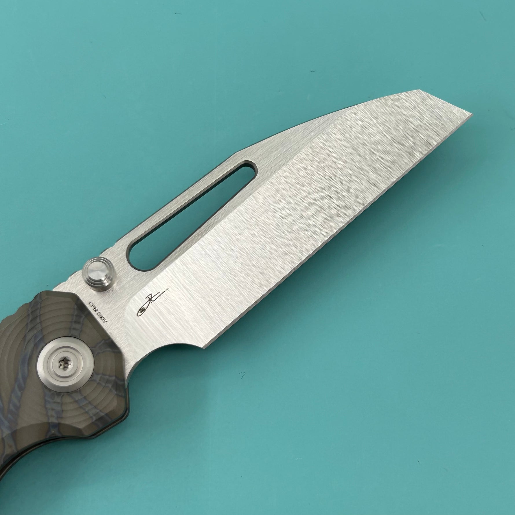 KB KNIVES KB435B-1 Venom Top Liner Lock Pocket Folding Knife Flame Ano Titanium w/ Radial Milling 3.46" Belt Satin CPM S90V Blade
