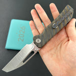 KB KNIVES KB435B-1 Venom Top Liner Lock Pocket Folding Knife Flame Ano Titanium w/ Radial Milling 3.46" Belt Satin CPM S90V Blade