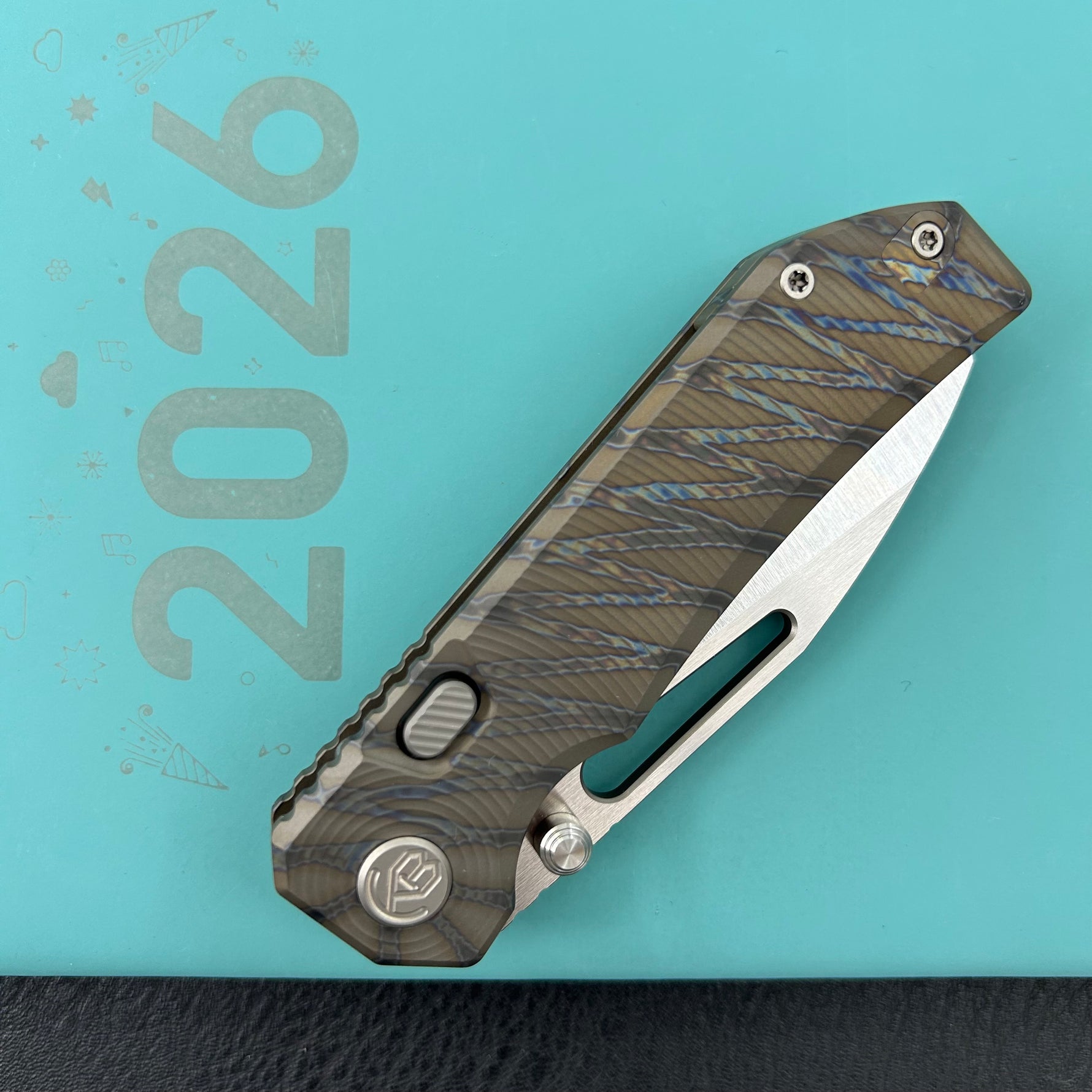 KB KNIVES KB435B-1 Venom Top Liner Lock Pocket Folding Knife Flame Ano Titanium w/ Radial Milling 3.46" Belt Satin CPM S90V Blade