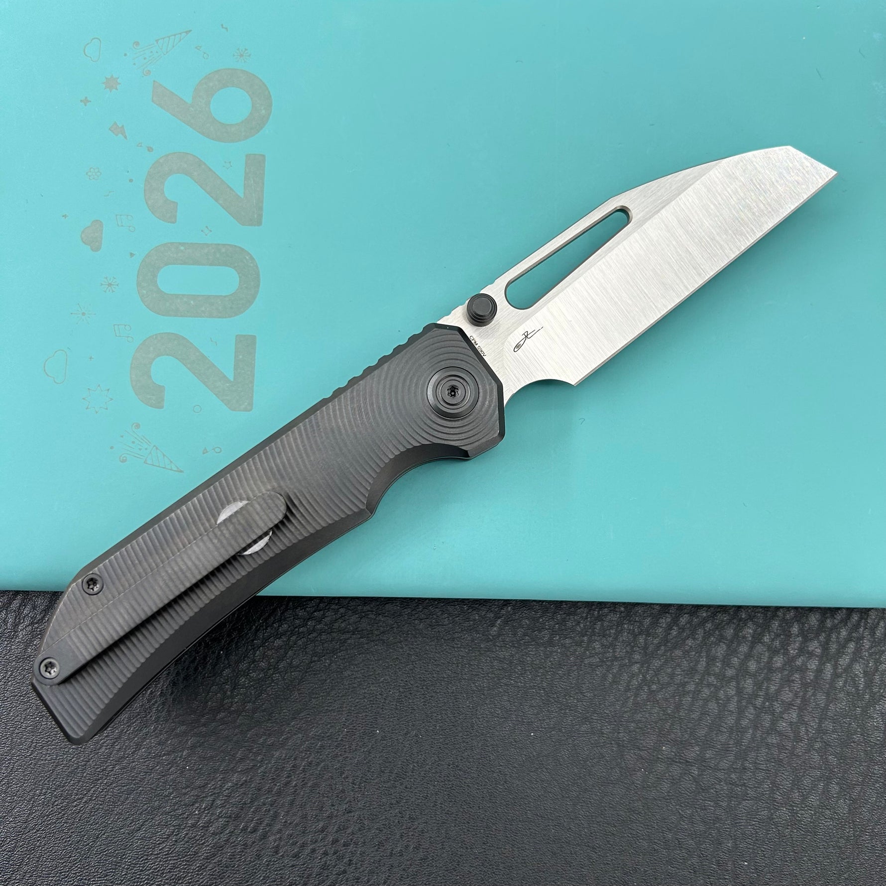 KB KNIVES KB435C-1 Venom Top Liner Lock Pocket Folding Knife DLC Titanium w/ Radial Milling 3.46" Belt Satin CPM S90V Blade