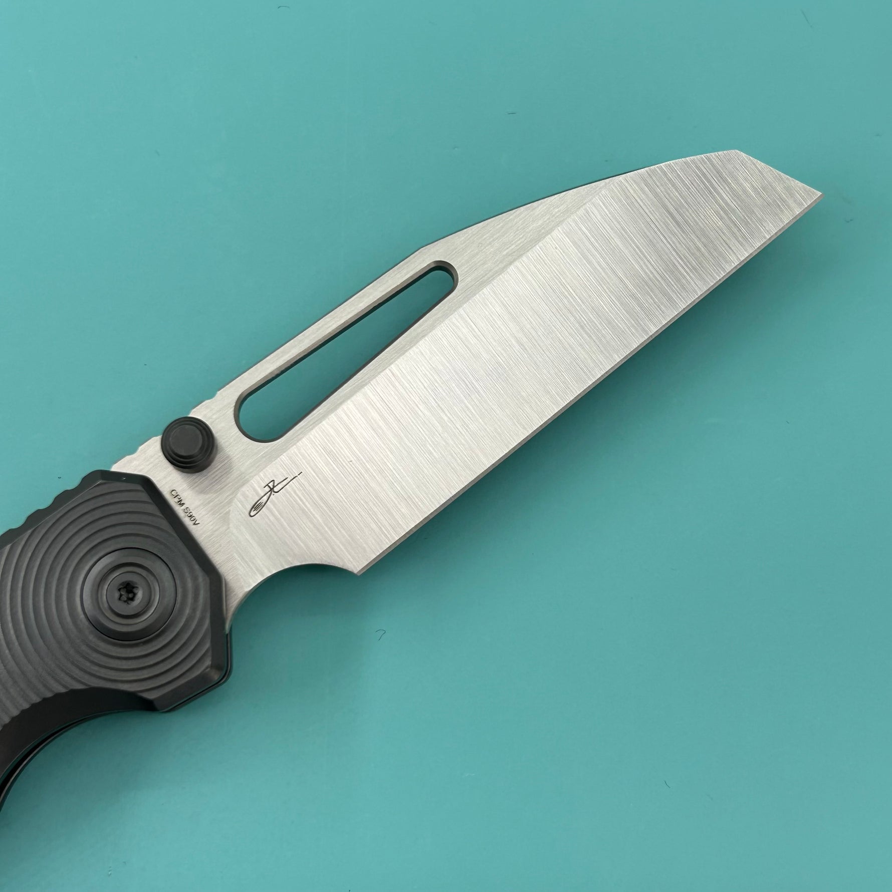 KB KNIVES KB435C-1 Venom Top Liner Lock Pocket Folding Knife DLC Titanium w/ Radial Milling 3.46" Belt Satin CPM S90V Blade