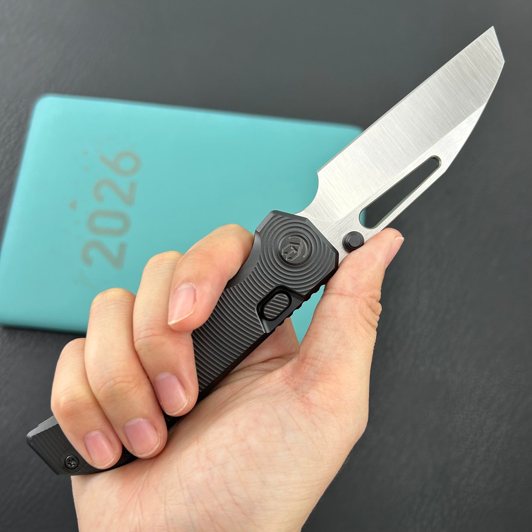 KB KNIVES KB435C-1 Venom Top Liner Lock Pocket Folding Knife DLC Titanium w/ Radial Milling 3.46" Belt Satin CPM S90V Blade