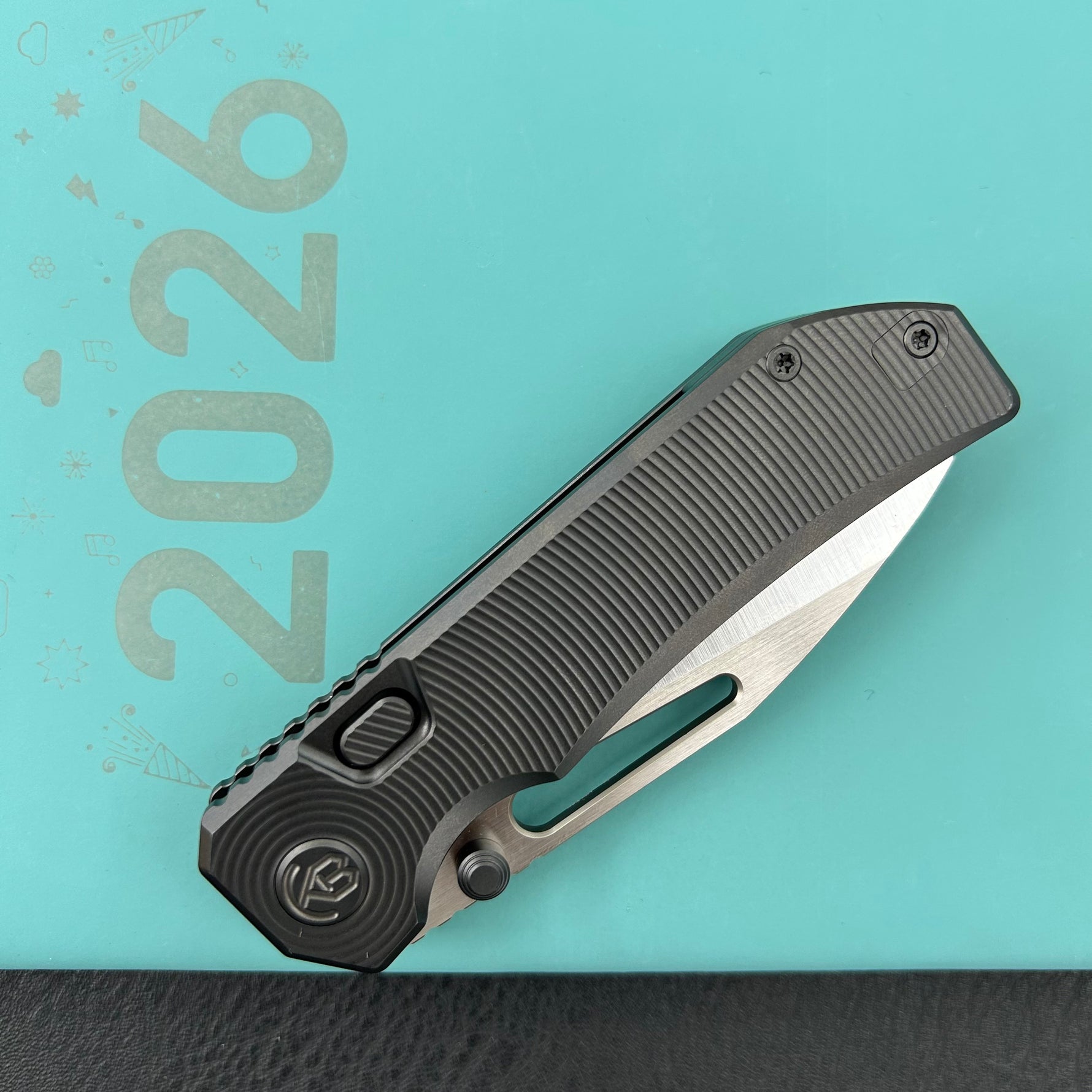 KB KNIVES KB435C-1 Venom Top Liner Lock Pocket Folding Knife DLC Titanium w/ Radial Milling 3.46" Belt Satin CPM S90V Blade