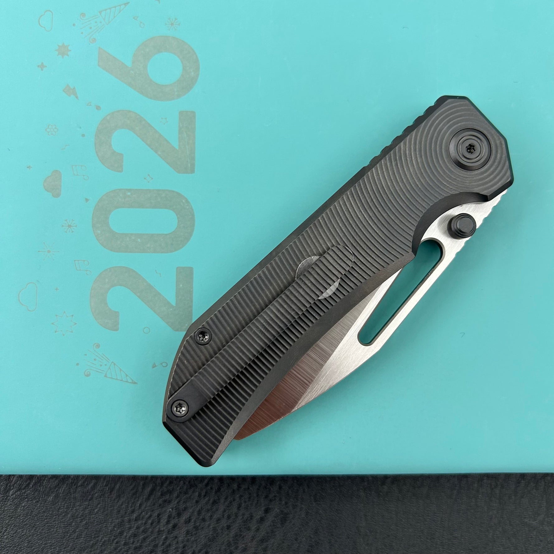 KB KNIVES KB435C-1 Venom Top Liner Lock Pocket Folding Knife DLC Titanium w/ Radial Milling 3.46" Belt Satin CPM S90V Blade